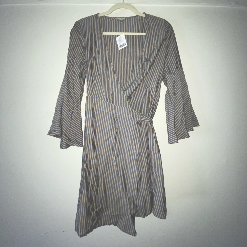 Ecote Urban Outfitters Striped Bell Sleeve Wrap Mini Dress